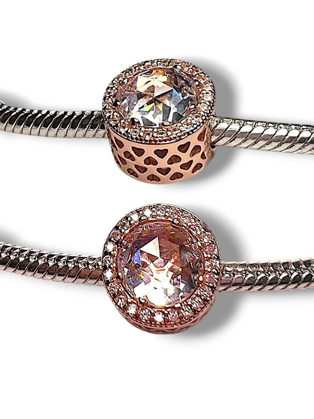 Rose Gold Pink Crystal Heart Charm S925 Sterling Silver Pandora Compatible